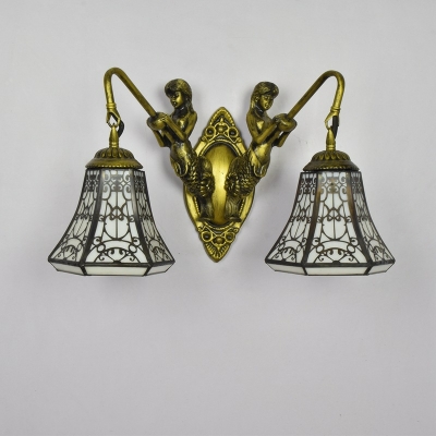 2 Lights Tiffany Style Bell Shape Metal Wall Mount Vanity Light Fixture