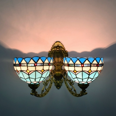 2 Lights Tiffany Style Bowl Shape Metal Wall Mounted Vanity Lights