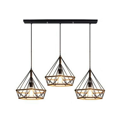 3 Lights Antique Style Diamond Shape Metal Hanging Pendant Light