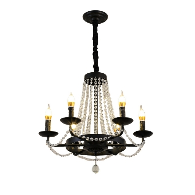 6 Lights American Retro Crystal Candlestick Chandelier in Black for Dining Room