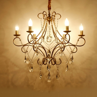 6 Lights Traditional Style Candle Shape Metal Pendant Chandelier