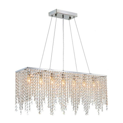 7 Lights Creative Rectangular Crystal Tassel Chandelier for Dining Room and Living Room