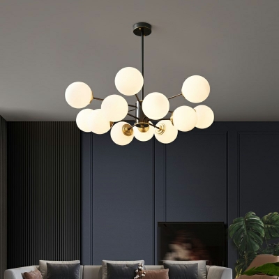 American Style Chandelier with Glass Ball Milky White Lampshade for Living Room and Bedroom