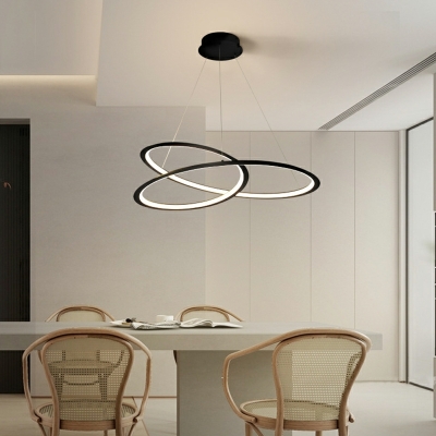 LED Minimalist Surround Lines Chandelier in Black for Bedroom and Dining Room