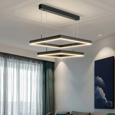 Square LED Chandelier Pendant Light Black Minimalism for Living Room