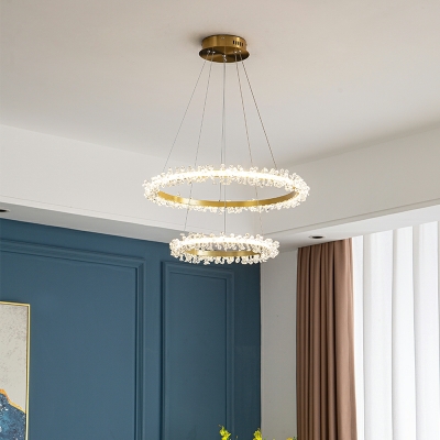 Contemporary Chandelier Lighting Fixtures Metal LED Round for Living Room