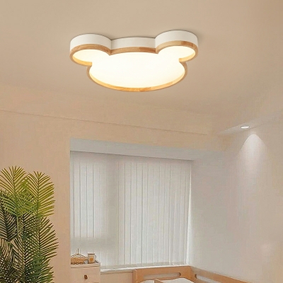 LED Creative Wood Art Cartoon Mickey Flushmount Ceiling Light for Bedroom
