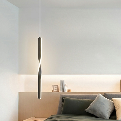 LED Minimalist Personality Strip Pendant Light in Black for Dining Room and Bedroom
