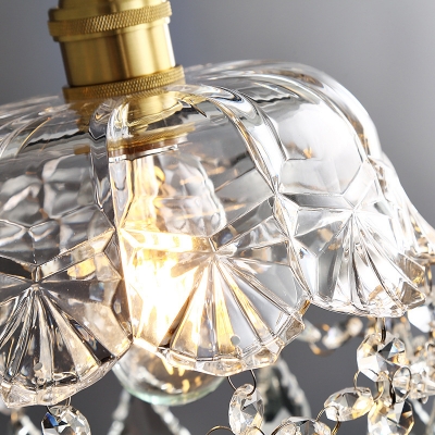 1 Light Nordic Crystal Glass Pendant Lamp in Brass Color for Bedroom and Hallway