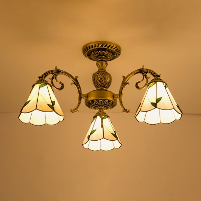 European Pastoral Art Glass Ceiling Lamp with Bronze Finish for Living Room and Dining Room