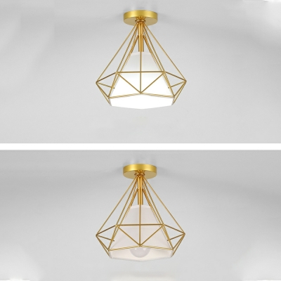 1 Light Industrial Style Diamond Shape Metal Flush Ceiling Light Fixtures
