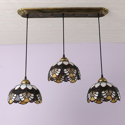 3 Light Tiffany Stained Glass American Style Multi Light Pendant for Living Room