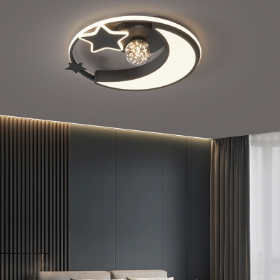 LED Creative Round Star Moon Flushmount Ceiling Light for Living Room and Bedroom