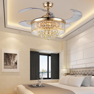 LED Light Luxury Crystal Ceiling Mounted Fan Light for Bedroom and Living Room