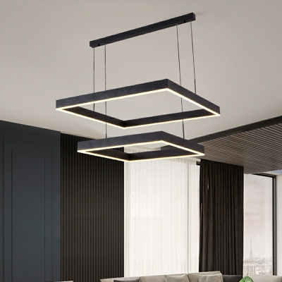 LED Minimalist Square Chandelier with Black Finish for Living and Dining Room