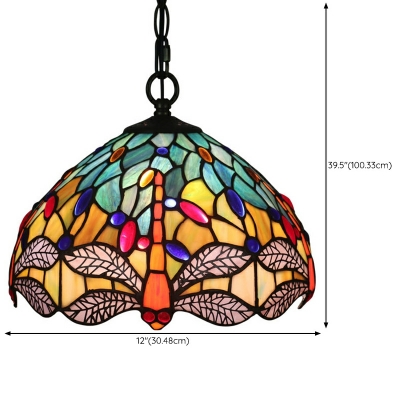 1 Light Tiffany Style Dome Shape Metal Commercial Pendant Lighting