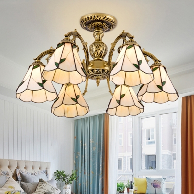 European Pastoral Art Glass Ceiling Lamp with Bronze Finish for Living Room and Dining Room