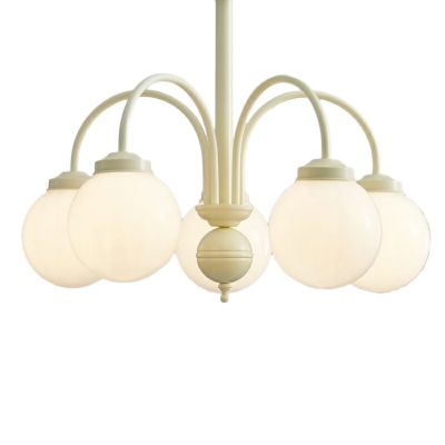French Vintage Glass Shade Chandelier in off White for Living Room and Dining Room