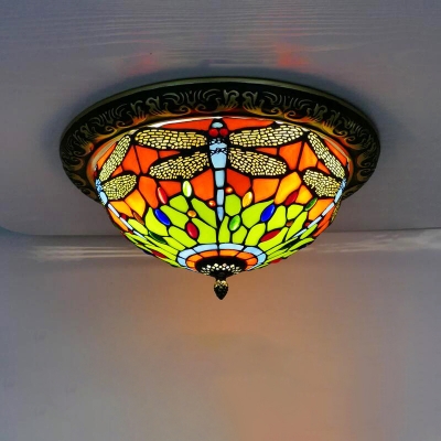 Mediterranean Retro Stained Glass Flushmount Ceiling Light for Bedroom and Dining Room