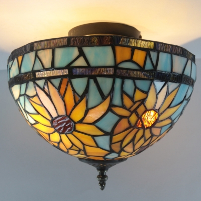 Tiffany Sunflower Stained Glass Flushmount Ceiling Light 2 Lights for Bedroom