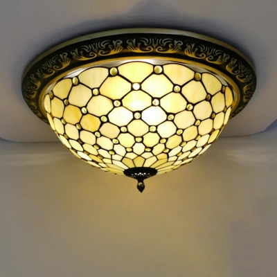 Mediterranean Retro Stained Glass Flushmount Ceiling Light for Bedroom and Dining Room