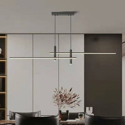 Minimalism Linear Island Lighting Fixtures Black LED for Living Room