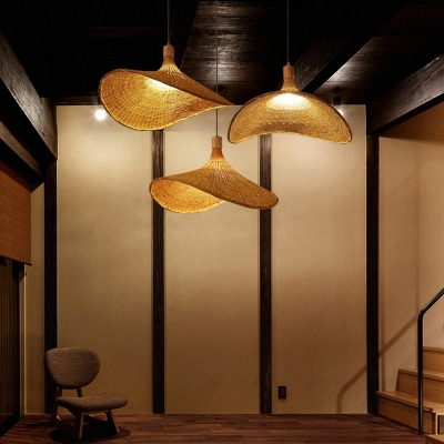 1 Light Contemporary Style Geometric Shape Rattan Commercial Pendant Lighting