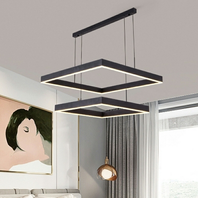 LED Minimalist Square Chandelier with Black Finish for Living and Dining Room