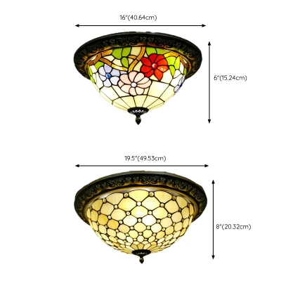 Mediterranean Retro Stained Glass Flushmount Ceiling Light for Bedroom and Dining Room