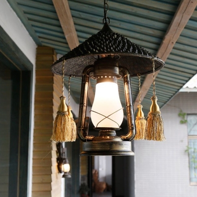 Retro Nostalgic Bamboo Weaving Pendant Light 1 Light for Bar and Restaurant