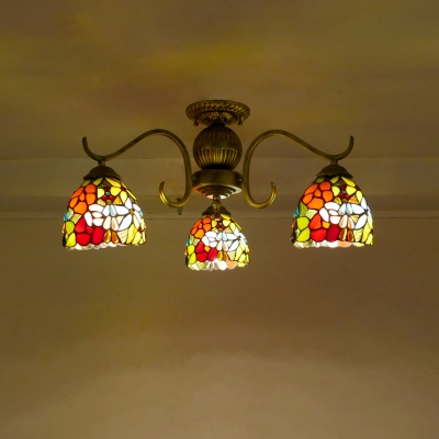Tiffany Stained Glass Semi-Flushmount Light 3 Lights for Living Room and Dining Room