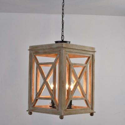 Traditional Rectangle Chandelier Lighting Fixtures Vintage Wood for Lving Room