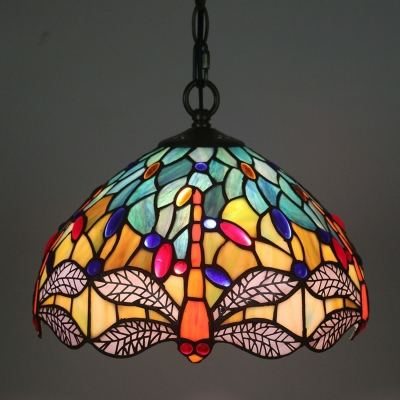 1 Light Tiffany Style Dome Shape Metal Commercial Pendant Lighting