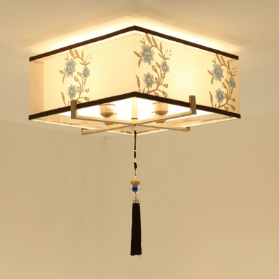 Chinese Traditional Embroidery Fabric Flushmount Ceiling Light 4 Lights for Bedroom and Living Room