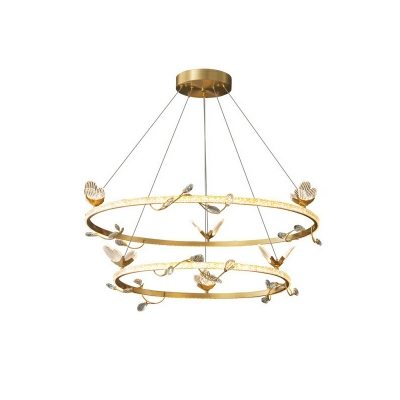 LED Light Luxury Crystal Ring Chandelier with Gold Finish for Living Room and Dining Room