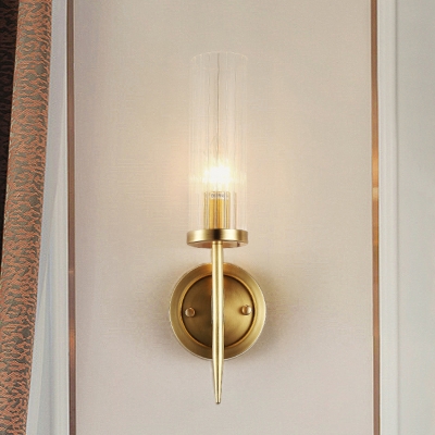 1 Light American Style Glass Shade Wall Light with Copper Finish for Bedroom and Hallway