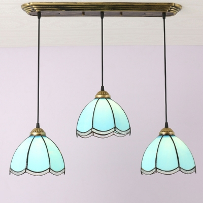 3 Light Mediterranean Series Blue Glass Tiffany Multi Light Pendant for Dining Room