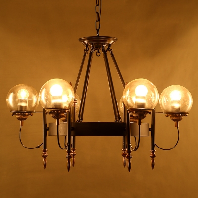 Industrial Vintage Glass Chandelier in Black Finish for Bedroom and Living Room
