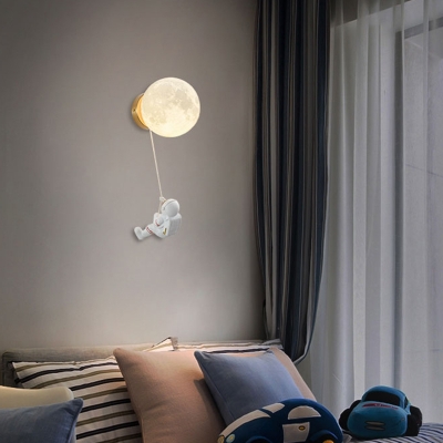 Creative Cartoon Moon Wall Lamp with Astronaut Decoration for Kids Room