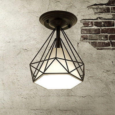 Industrial Semi Flush Mount Ceiling Fixture Metal Cage for Living Room