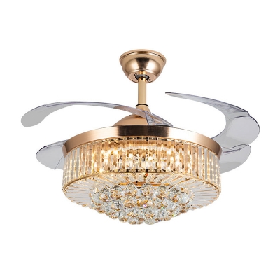 LED Light Luxury Crystal Ceiling Mounted Fan Light for Bedroom and Living Room