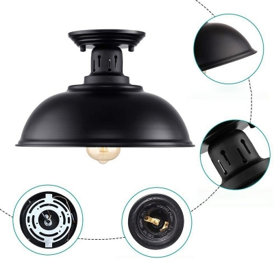 Retro Wrought Iron Pot Lid Ceiling Lamp in Black for Balcony and Restaurant