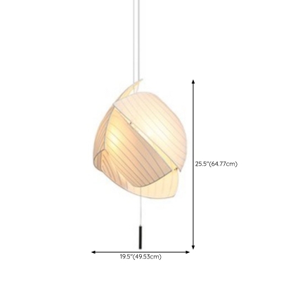 Simple Art Silk Shell Pendant Lamp in White for Dining Room and Bedroom