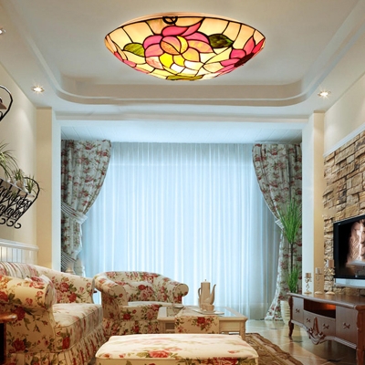 Tiffany Sunflower Stained Glass Ceiling Lamp 3 Lights for Bedroom