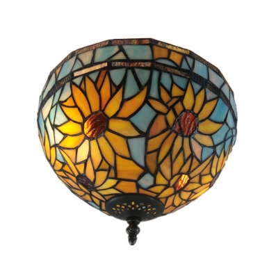 Tiffany Sunflower Stained Glass Flushmount Ceiling Light 2 Lights for Bedroom