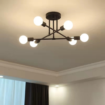 Industrial Style Creative Wrought Iron Ceiling Lamp 6 Lights for Dining Room and Living Room
