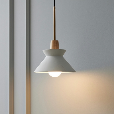 Japanese Style Simple Cement Single Pendant in White for Bedroom and Dining Room