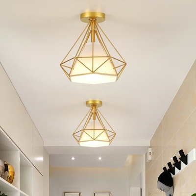1 Light Industrial Style Diamond Shape Metal Flush Ceiling Light Fixtures