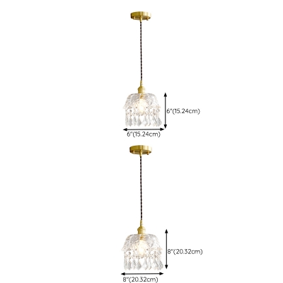 1 Light Nordic Crystal Glass Pendant Lamp in Brass Color for Bedroom and Hallway