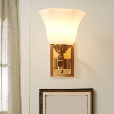 American Style Full Copper Wall Lamp with Glass Lampshade for Bedroom and Hallway